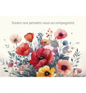 Carte Condoleances Avec Message Bouquet de coquelicots et de fleurs