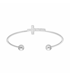 BRACELET ACIER JONC AVEC CROIX GLITTER BLANC