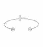 BRACELET ACIER JONC AVEC CROIX GLITTER BLANC