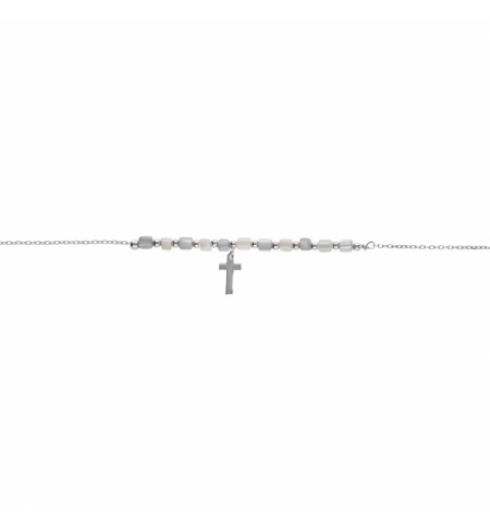 BRACELET ARGENT RHODIÉ PAMPILLE CROIX AVEC PERLES NACRE VÉRITABLE BLANCHE ET TEI BRACELET ARGENT RHODIÉ PAMPILLE CROIX AVEC PERLES NACRE VÉRITABLE BLANCHE ET TEI
