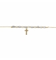 BRACELET ARGENT DORÉ PAMPILLE CROIX AVEC PERLES NACRE VÉRITABLE BLANCHE ET TEINT
