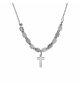 COLLIER ARGENT RHODIÉ CROIX AVEC PERLES NACRE VÉRITABLE BLANCHE ET TEINTÉE BLEU 