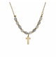 COLLIER ARGENT DORÉ CROIX AVEC PERLES NACRE VÉRITABLE BLANCHE ET TEINTÉE BLEU 40