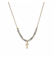 COLLIER ARGENT DORÉ CROIX AVEC PERLES NACRE VÉRITABLE BLANCHE ET TEINTÉE BLEU 40