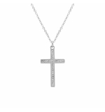 COLLIER ACIER CROIX ET STRASS 40+5CM