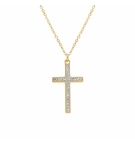 COLLIER ACIER DORÉ CROIX ET STRASS 40+5CM