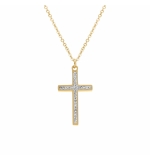 COLLIER ACIER DORÉ CROIX ET STRASS 40+5CM