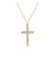 COLLIER ACIER DORÉ CROIX ET STRASS 40+5CM