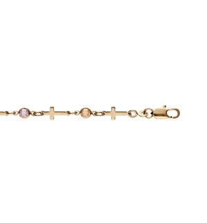 BRACELET PLAQUÉ OR CROIX ET OXYDES MULTI COULEURS 16+3CM 
