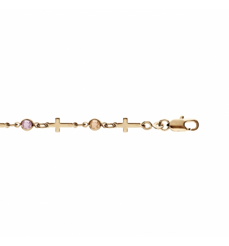 BRACELET PLAQUÉ OR CROIX ET OXYDES MULTI COULEURS 16+3CM 