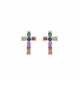 BOUCLES D'OREILLES TIGE ARGENT RHODIÉ CROIX 10 X 8 MM PIERRES SYNTHETIQUE MULTI 
