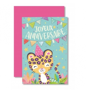 Carnet Joyeux Anniversaire Tigre tâches roses sur fond vert