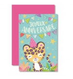 Carnet Joyeux Anniversaire Tigre tâches roses sur fond vert