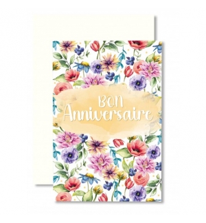Carnet Joyeux Anniversaire Fleurs sur fond saumon