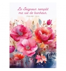 Carte avec verset Aquarelle de fleurs roses et rouges