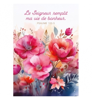 Carte avec verset Aquarelle de fleurs roses et rouges