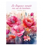 Carte avec verset Aquarelle de fleurs roses et rouges