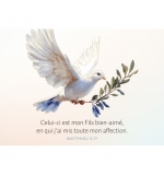 Carte avec verset Colombe tenant une branche d'olivier