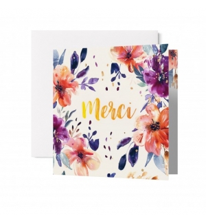 Carte double Fleurs rouges et violettes en aquarelle