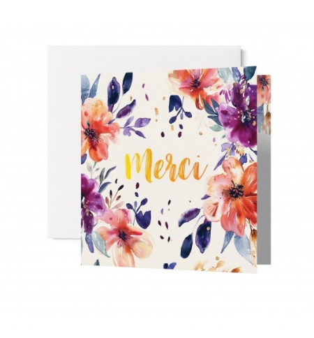Carte double Fleurs rouges et violettes en aquarelle Carte double Fleurs rouges et violettes en aquarelle