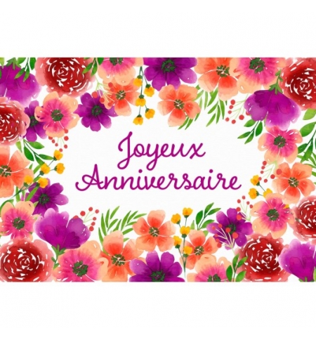 Carte Avec Message Fleurs rouges et violettes en aquarelle