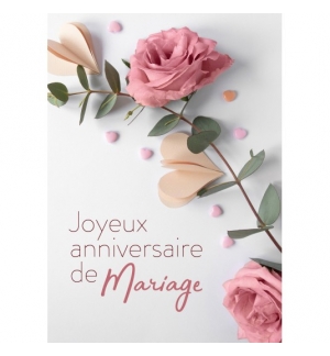 Carte Avec Message Branche avec roses et cœurs en papier