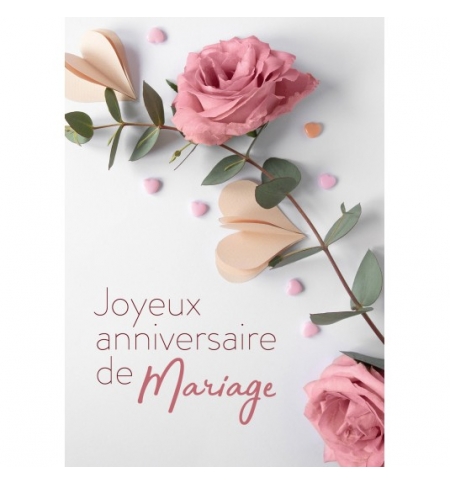 Carte Avec Message Branche avec roses et cœurs en papier