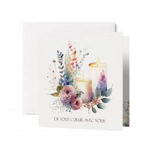Carte Condoléances Aquarelle de fleurs et bougies