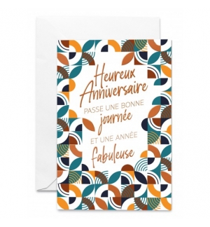 Cartes Heureux Anniversaire Motifs vintage bleus et oranges dorés