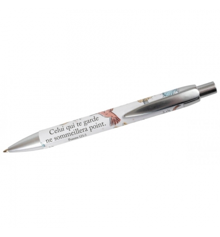 Stylo à bille "Mot d'ordre 2023" avec motif fleurs et oiseau Stylo à bille "Mot d'ordre 2023" avec motif fleurs et oiseau