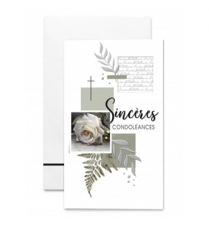 Cartes Sinceres Condoléances Rose blanche et feuillages dorés