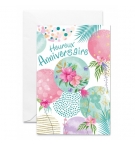 Cartes Heureux Anniversaire Cercles fleuris colorés avec feuilles vertes dorées