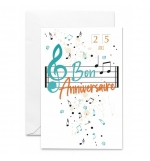 Carte Heureux Anniversaire Notes de Musique vent dorés,avec tirettes dorées