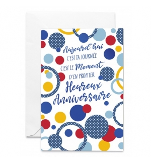 Cartes Heureux Anniversaire Cercles bleus dorés, rouges et jaunes