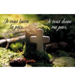 Mini Carte Petite croix en pierre posée dans la forêt