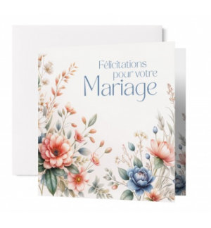 Carte Carré Mariage Fleurs dessinées