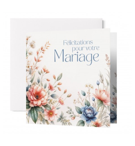 Carte Carré Mariage Fleurs dessinées Carte Carré Mariage Fleurs dessinées