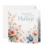 Carte Carré Mariage Fleurs dessinées