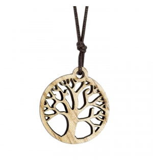 Pendentif Arbre de Vie sur corde - bois d'olivier - 26mm