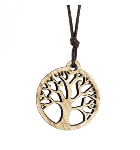 Pendentif Arbre de Vie sur corde - bois d'olivier - 26mm Pendentif Arbre de Vie sur corde - bois d'olivier - 26mm