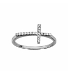 BAGUE ARGENT RHODIE CROIX OXYDES BLANCS SERTIS