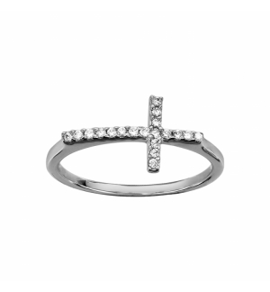 BAGUE ARGENT RHODIE CROIX OXYDES BLANCS SERTIS