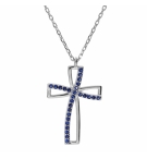 COLLIER ARGENT RHODIÉ PENDENTIF CROIX OXYDE BLEU SERTI 40+5CM 