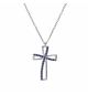 COLLIER ARGENT RHODIÉ PENDENTIF CROIX OXYDE BLEU SERTI 40+5CM 