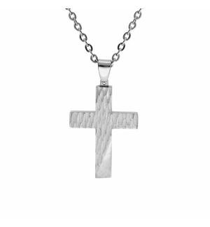 COLLIER ACIER PENDENTIF CROIX 43X29MM 50+5CM
