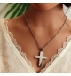 COLLIER ACIER PENDENTIF CROIX 43X29MM 50+5CM