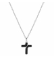 COLLIER ACIER PENDENTIF CROIX dim 25x20 mm ASPECT BOIS NOIR 50+5CM 