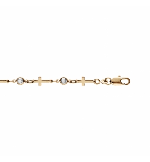 BRACELET PLAQUÉ OR CROIX ET OXYDES BLANCS 16+3CM 