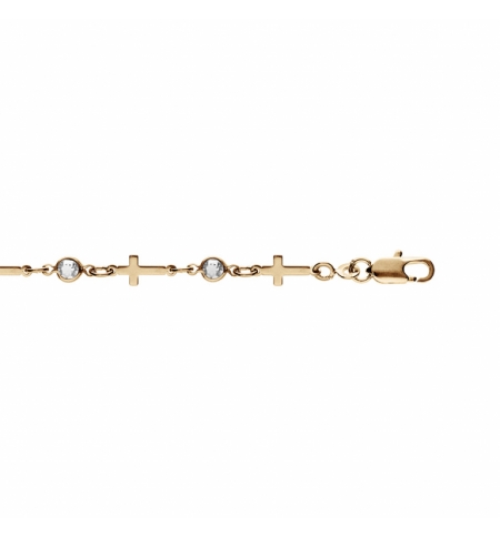 BRACELET PLAQUÉ OR CROIX ET OXYDES BLANCS 16+3CM 