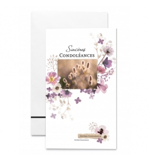 Carte Sincères Condoléances Fleurs violets et blanches